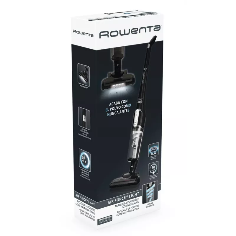 Rowenta Air Force Light RH6545 belaidis dulkių siurblys, maitinamas baterijomis, sausam valymui, be dulkių maišelio, 0,65 l, juodas