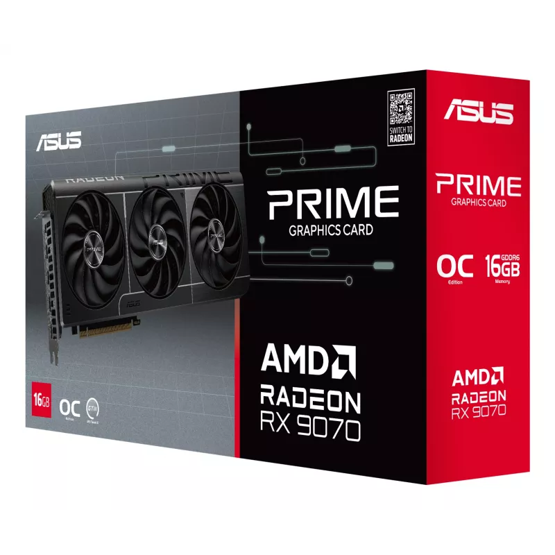 Vaizdo plokštė ASUS Radeon RX 9070 16 GB GDDR6 PCIe 5.0 256 bitų, 3 ventiliatorių aušinimas, PCI Express 5.0