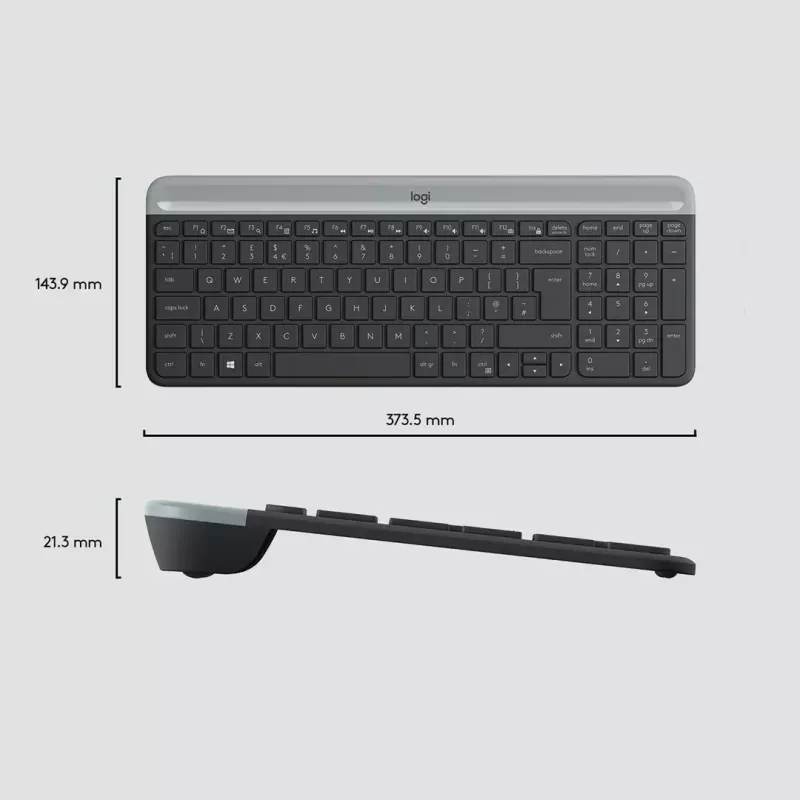 Logitech MK470 belaidė klaviatūra+pelė, grafito spalva, pelė įtraukta, QWERTY US, USB