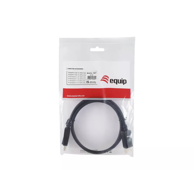 Equip DisplayPort 2.1 laidas, 1,0 m, 16K/60Hz, 40Gbps, 1 m, DisplayPort, DisplayPort, Kištukas, Kištukas, 15360 x 8640 pikselių