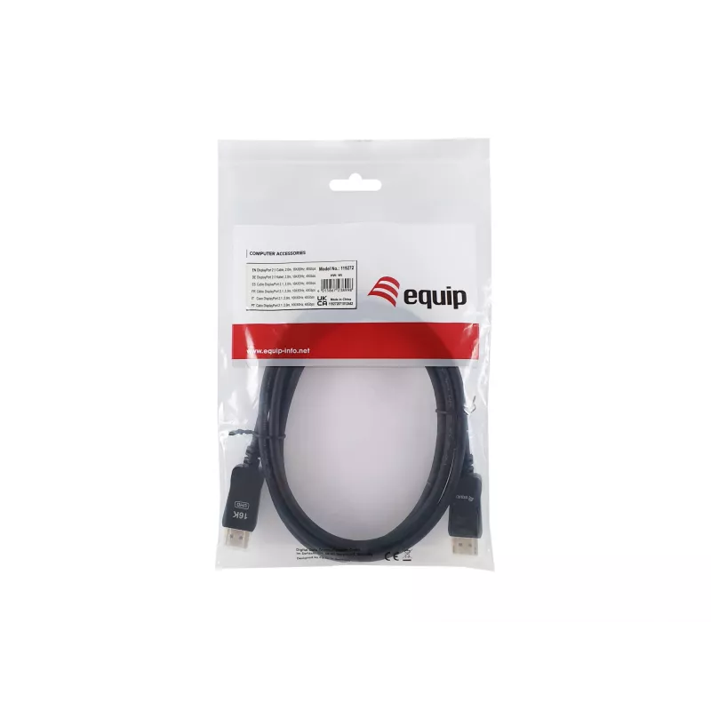 Equip DisplayPort 2.1 laidas, 2,0 m, 16K/60Hz, 40Gbps, 2 m, DisplayPort, DisplayPort, Kištukas, Kištukas, 15360 x 8640 pikseliai