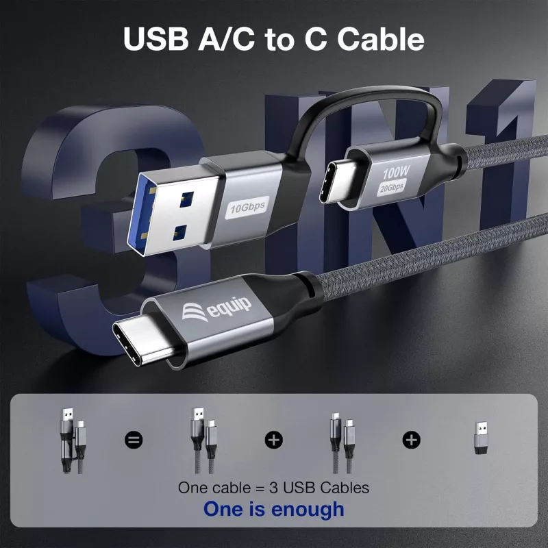Equip 128431 USB kabelis USB 3.2 Gen 2x2 1 m USB A/USB C USB C juodas