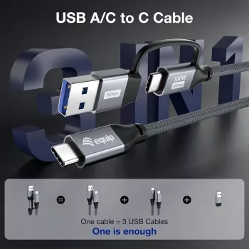 Equip 128432 USB kabelis USB 3.2 Gen 2x2 2 m USB A/USB C USB C Juoda