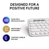 Kompaktiška mini klaviatūra Logitech Pebble Keys 2 K380s — RF belaidė + Bluetooth, QWERTY US International, balta