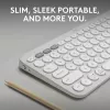 Kompaktiška mini klaviatūra Logitech Pebble Keys 2 K380s — RF belaidė + Bluetooth, QWERTY US International, balta