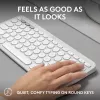 Kompaktiška mini klaviatūra Logitech Pebble Keys 2 K380s — RF belaidė + Bluetooth, QWERTY US International, balta
