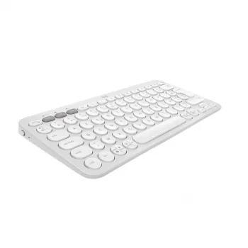 Kompaktiška mini klaviatūra Logitech Pebble Keys 2 K380s — RF belaidė + Bluetooth, QWERTY US International, balta