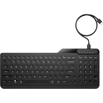 HP 405 daugiaįrenginė apšviesta laidinė klaviatūra, pilno dydžio (100%), laidinė, USB, membraninė, QWERTY, juoda
