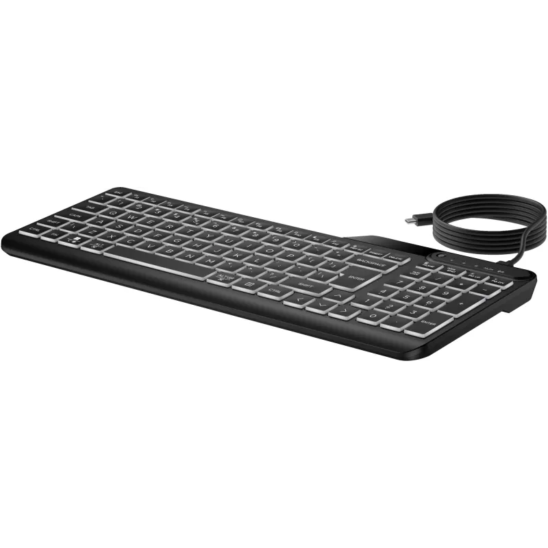 HP 405 daugiaįrenginė apšviesta laidinė klaviatūra, pilno dydžio (100%), laidinė, USB, membraninė, QWERTY, juoda