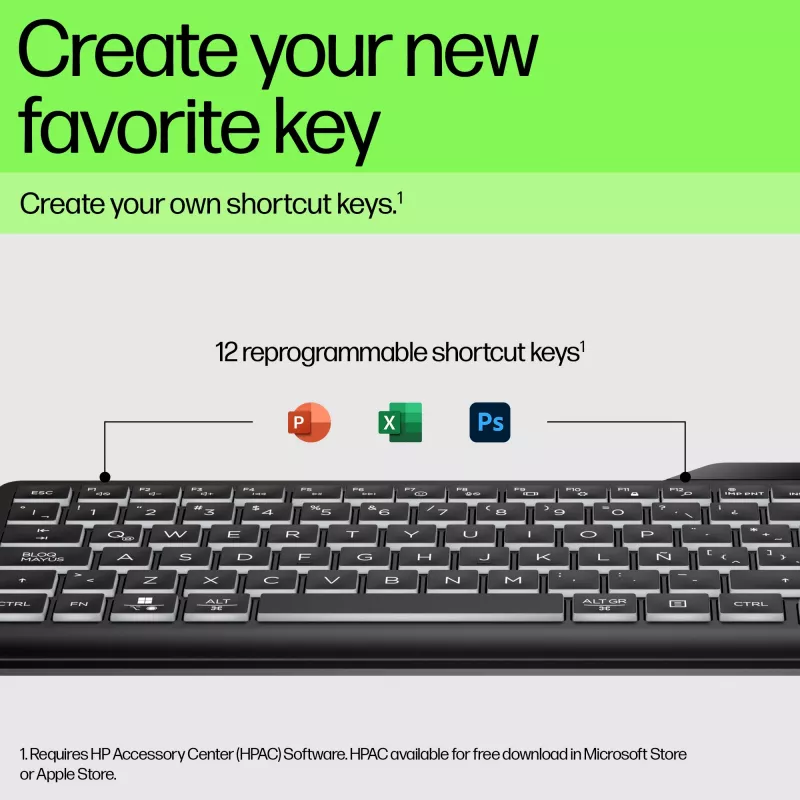 HP 405 daugiaįrenginė apšviesta laidinė klaviatūra, pilno dydžio (100%), laidinė, USB, membraninė, QWERTY, juoda
