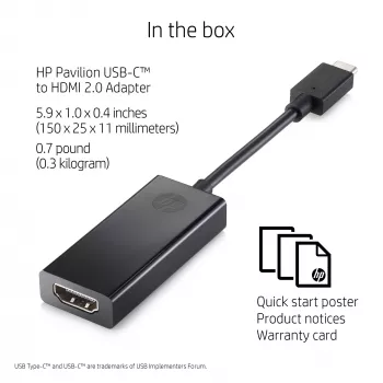 HP USB-C į HDMI 2.0 Juoda 111,2 mm plotis 44,2 mm gylis 17,1 mm aukštis