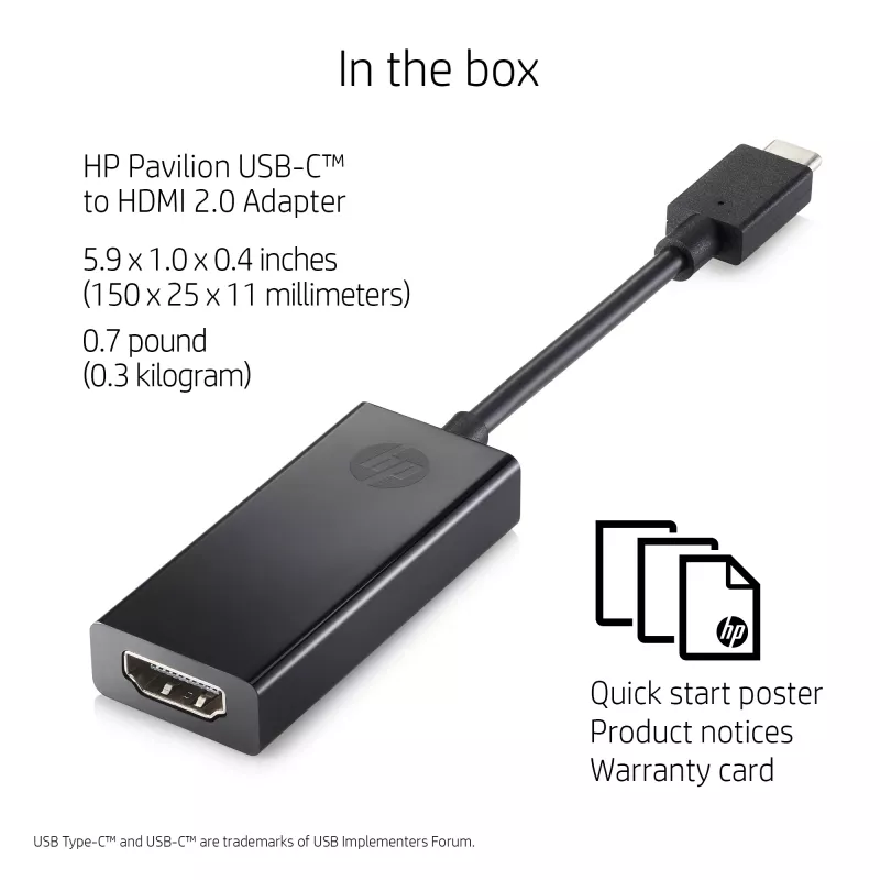 HP USB-C į HDMI 2.0 Juoda 111,2 mm plotis 44,2 mm gylis 17,1 mm aukštis