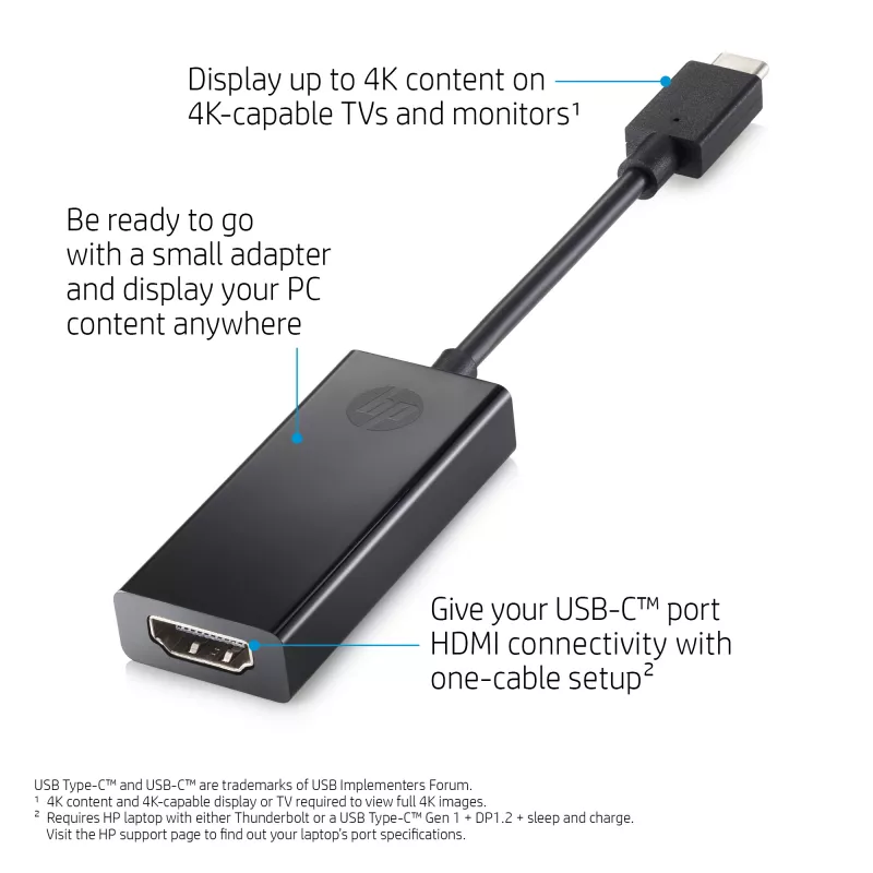 HP USB-C į HDMI 2.0 Juoda 111,2 mm plotis 44,2 mm gylis 17,1 mm aukštis