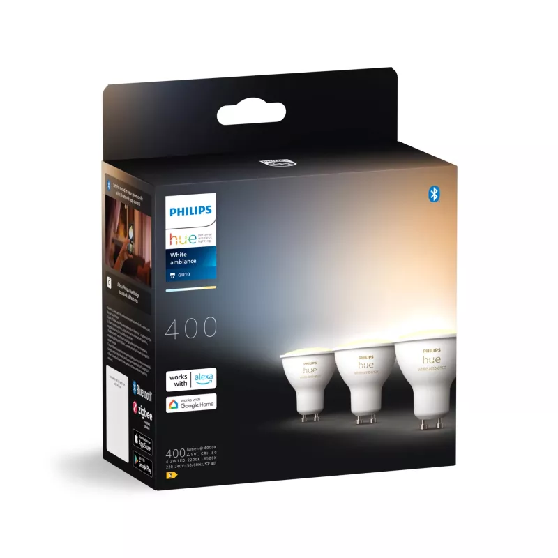 Philips Hue White ambiance GU10 – išmanusis prožektorius – (3 vnt. pakuotė)