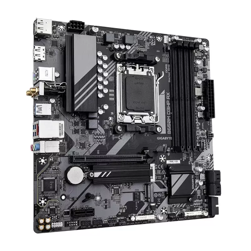 Motininė plokštė GIGABYTE B650M D3HP AX Micro ATX, AMD AM5, B650, 4x DDR5 DIMM, 256GB, Wi‑Fi, 2.5Gb LAN