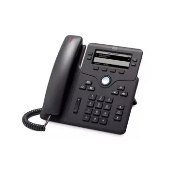 Cisco 6851 IP telefonas — 4 linijų „Wi‑Fi“ VoIP telefonas, 3,5 colio 396×162 vienspalvis ekranas, Gigabit Ethernet, PoE, Bluetooth, laidinė ragelis, juodas