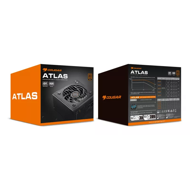 COUGAR maitinimo šaltinis ATLAS 550W ATX / 80 Plus Bronze, 550 W, 100 - 240 V, 50/60 Hz, 10 - 5 A, 120 W, 528 W