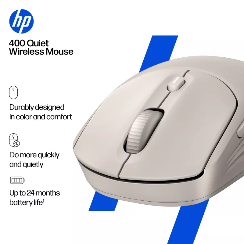 HP 400 Quiet Maple belaidė pelė, ambidekstrinė, RF belaidis + Bluetooth, 6000 DPI, smėlio spalvos