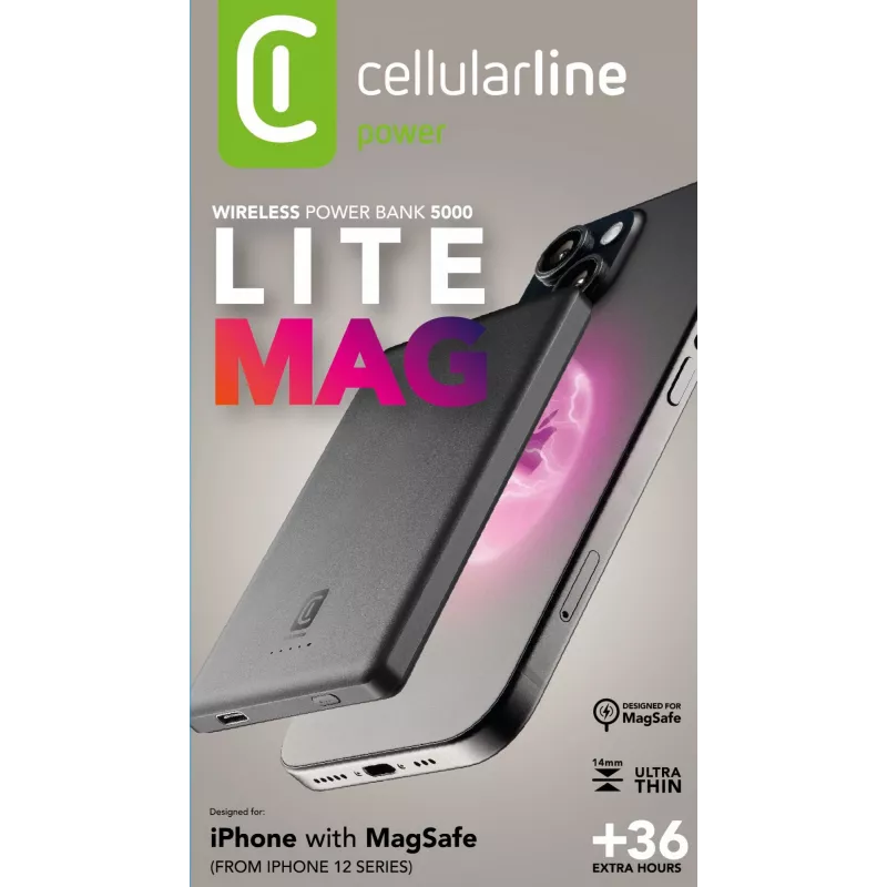 Cellularline Mag Lite 5000 5000mAh belaidė išorinė baterija suderinama su Mag Safe technologija