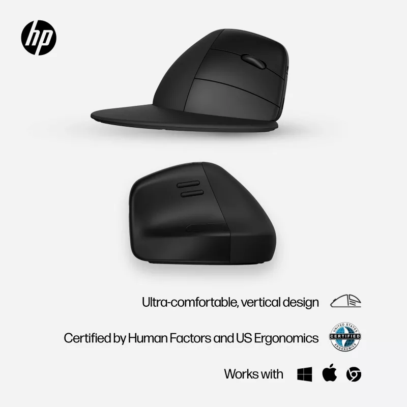 HP 920 ergonominė belaidė pelė, dešinei rankai, vertikalus dizainas, Bluetooth + USB Type-A, 4000 DPI, juoda