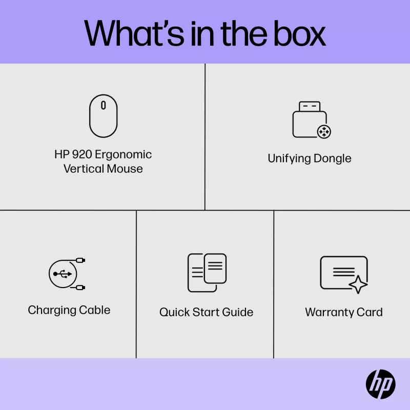HP 920 ergonominė belaidė pelė, dešinei rankai, vertikalus dizainas, Bluetooth + USB Type-A, 4000 DPI, juoda