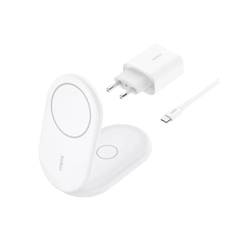 BELKIN Boostcharge Qi2 15w magnetinis 2-in-1 stovas - balta