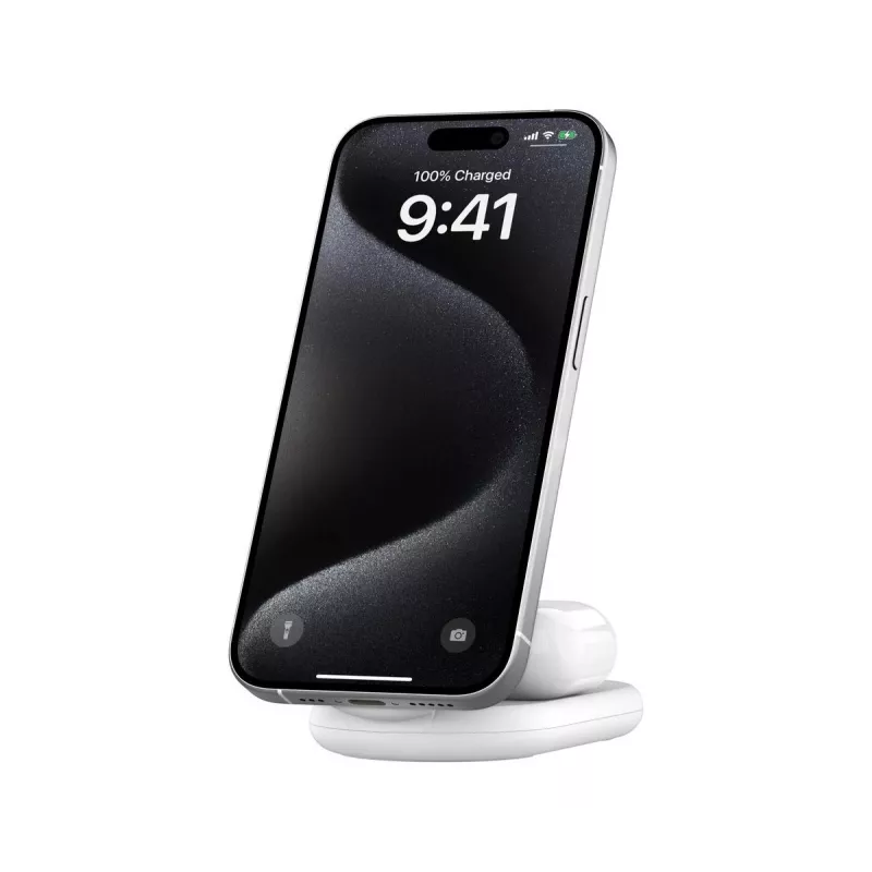 BELKIN Boostcharge Qi2 15w magnetinis 2-in-1 stovas - balta