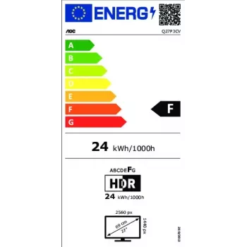 AOC Q27P3CV kompiuterio monitorius 68,6 cm (27 colių) 2560 x 1440 pikselių Quad HD LED juodas