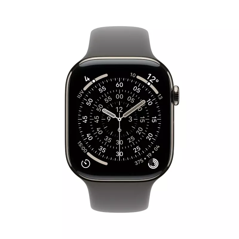 APPLE Watch Series 11 GPS + Cellular 46mm natūralaus titano korpusas su pilkai akmens spalvos sportine juostele S/M