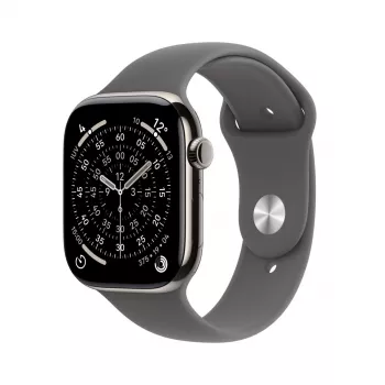 APPLE Watch Series 11 GPS + Cellular 46mm natūralus titano korpusas su pilkai smėlio spalvos sportiniu dirželiu M/L