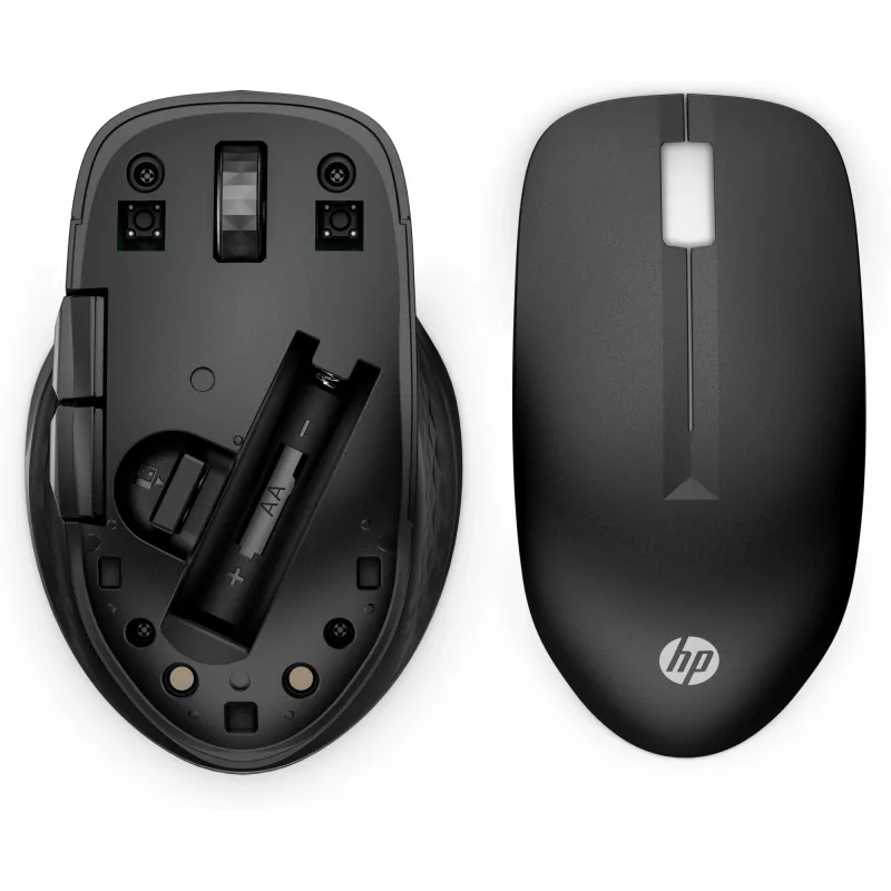 HP 430 belaidė pelė keliems įrenginiams, ambidekstrinė, optinė, RF belaidė + Bluetooth, 1200 DPI, juoda