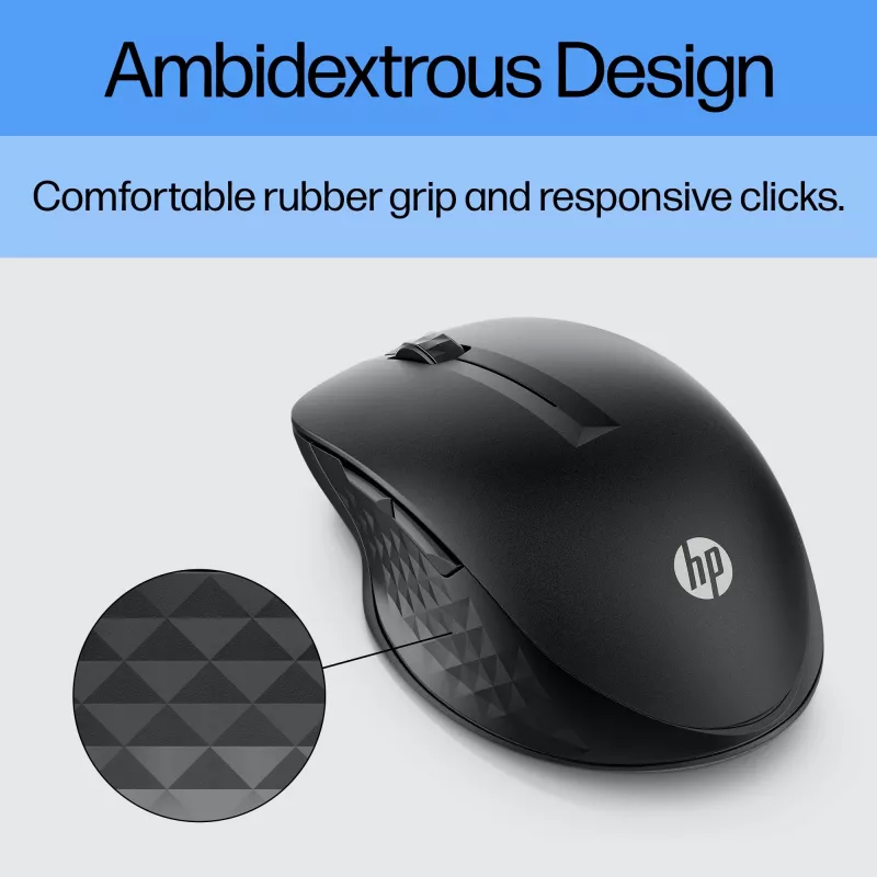HP 430 belaidė pelė keliems įrenginiams, ambidekstrinė, optinė, RF belaidė + Bluetooth, 1200 DPI, juoda