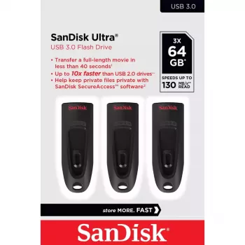 WESTERN DIGITAL Sandisk Cruzer Ultra - 64 GB USB atmintinė - USB 3.0 - juoda - 3 vnt.