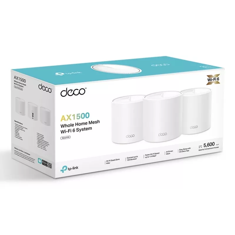 TP-Link AX1500 „Whole Home“ tinklo Wi-Fi 6 sistema, 3 vnt. pakuotė, balta, vidinė, tinklo sistema, maitinimas, dviejų juostų (2,4 GHz / 5 GHz), Wi-Fi 6 (802.11ax)