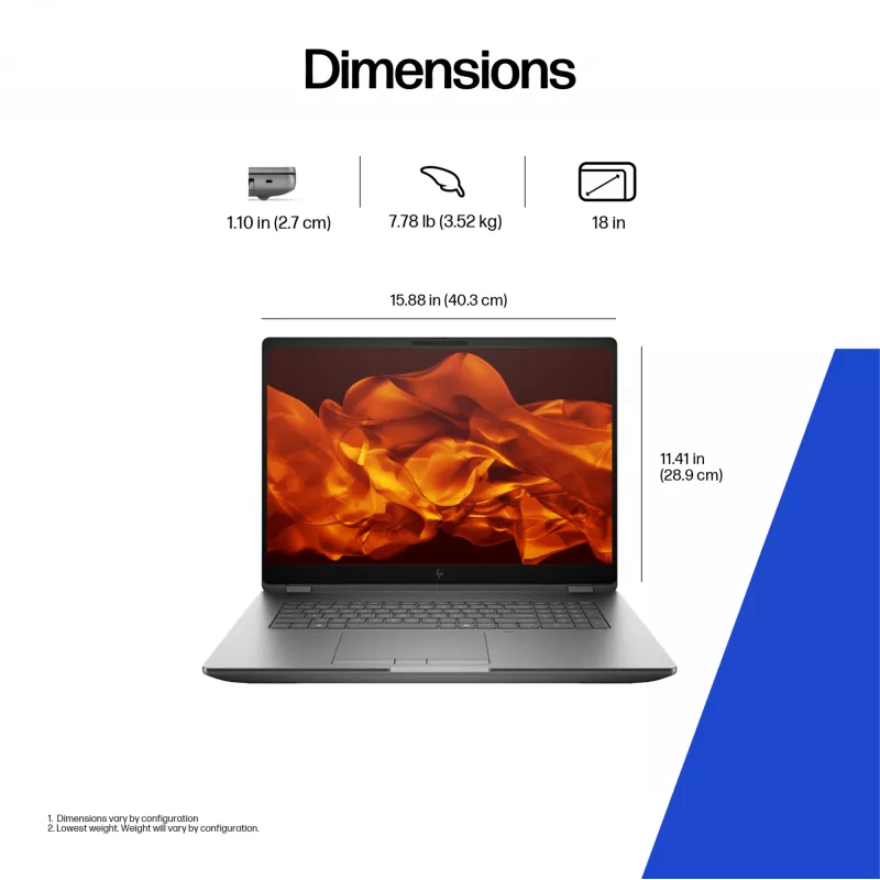 HP ZBook Fury G1i Intel Core Ultra 9 285HX 45,7 cm (18 colių) WQXGA 64 GB DDR5-SDRAM Wi-Fi 7 (802.11be) Windows 11 Pro AI darbo stotis, AI kompiuteris