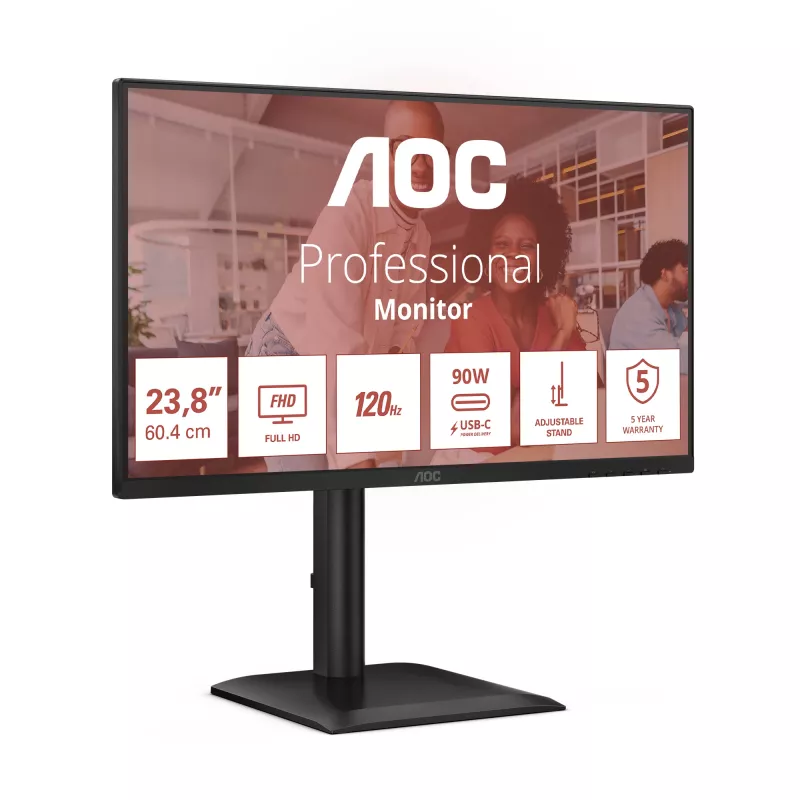 AOC E4 24E4CV kompiuterio monitorius 60,5 cm (23,8 colio) 1920 x 1080 pikselių Full HD LED juodas