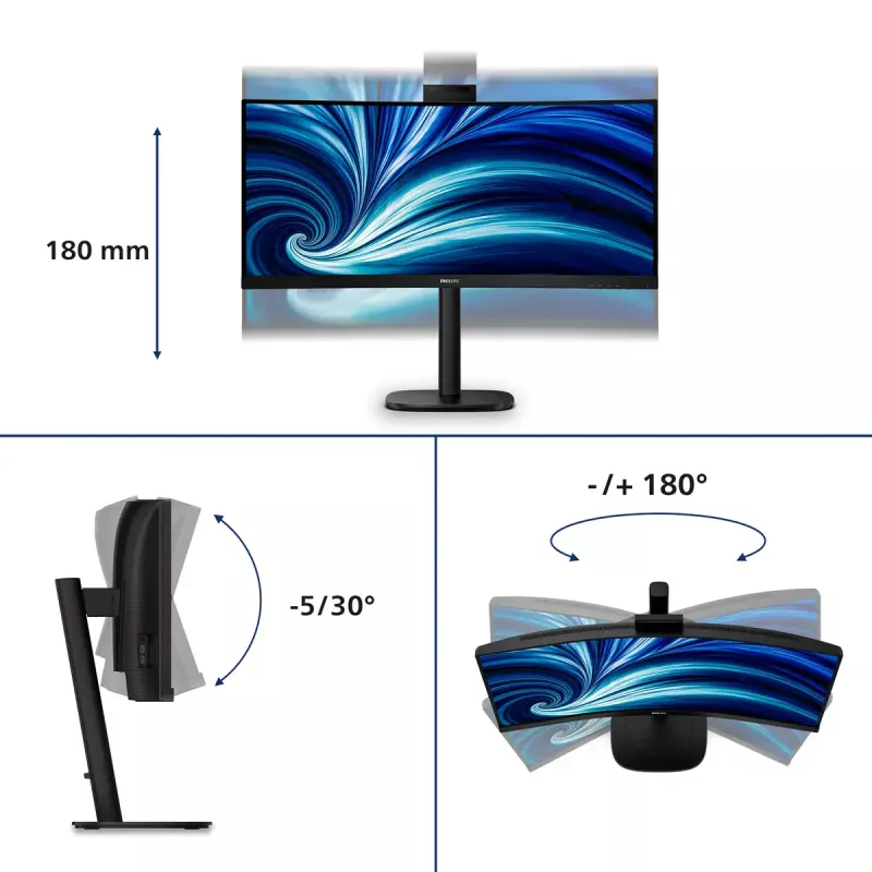 Philips 3000 serijos 34B2U3600CH/00 kompiuterio monitorius 86,4 cm (34 colių) 3440 x 1440 pikselių Wide Quad HD LCD juodas