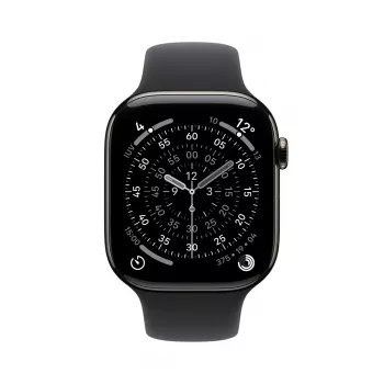 Išmanusis laikrodis Apple Watch Series 11 GPS + Cellular 42mm Slate Titanium korpusas, juodas sportinis dirželis S/M
