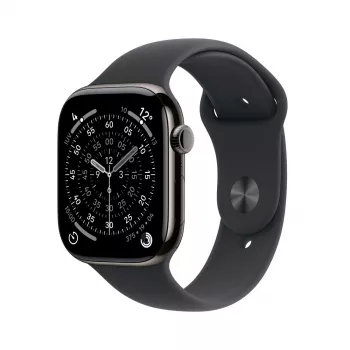 Išmanusis laikrodis Apple Watch Series 11 GPS + Cellular 42mm Slate Titanium korpusas, juodas sportinis dirželis S/M