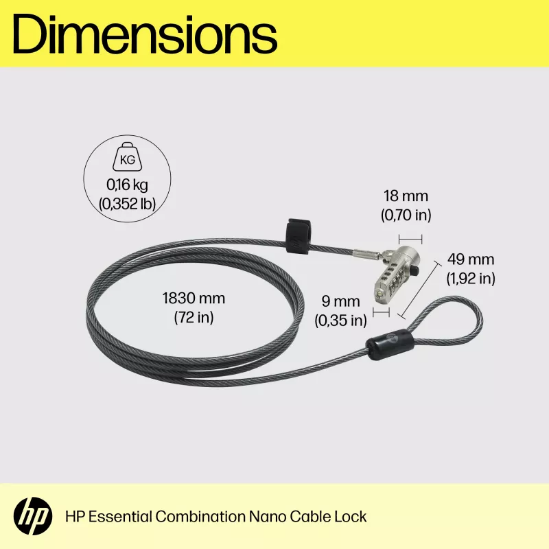 HP Essential Nano Combination kabelis Lock, 1,83 m, Kombinacinė spyna, Nerūdijantis plienas