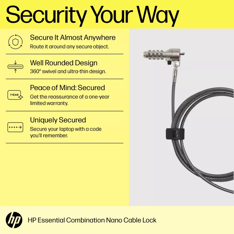 HP Essential Nano Combination kabelis Lock, 1,83 m, Kombinacinė spyna, Nerūdijantis plienas