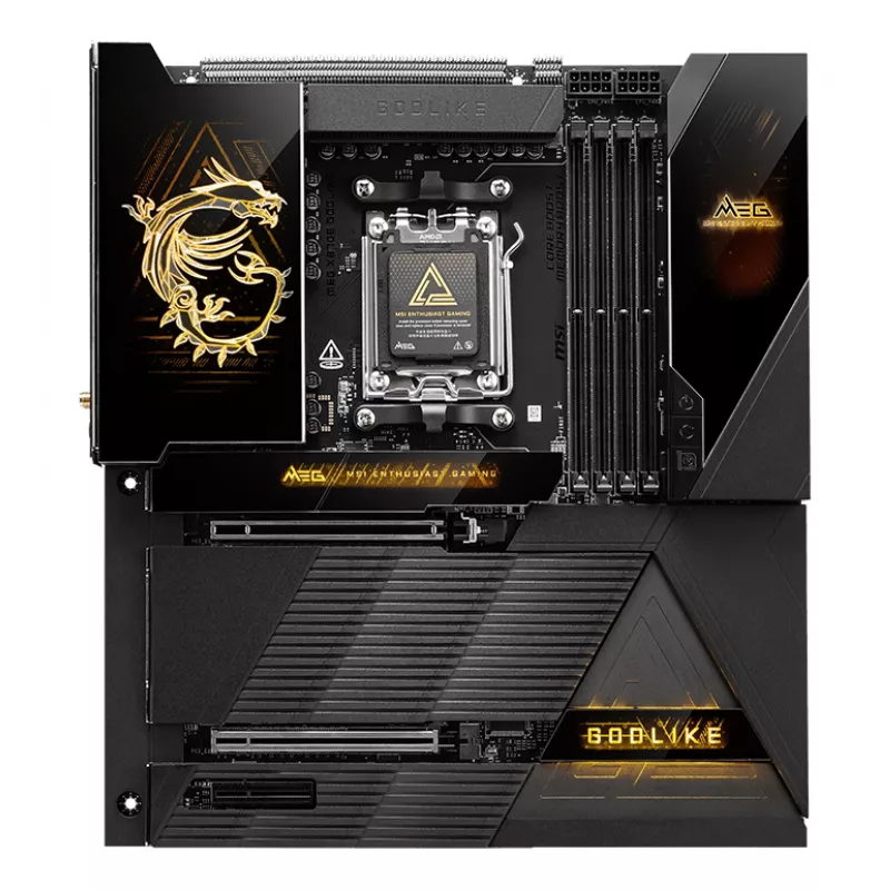 Motininė plokštė MSI MEG X870E GODLIKE — X870E mikroschemų rinkinys, AM5 lizdas, ATX, DDR5 palaikymas