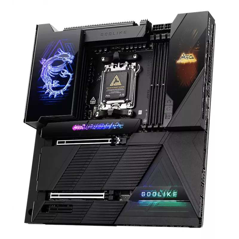 Motininė plokštė MSI MEG X870E GODLIKE — X870E mikroschemų rinkinys, AM5 lizdas, ATX, DDR5 palaikymas
