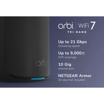 NETGEAR Orbi 870 Tri-band (2.4 GHz / 5 GHz / 6 GHz) Wi-Fi 7 (802.11be) juodas 4 vidinės antenos