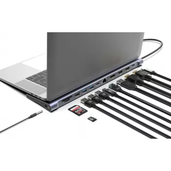 Dokų stotelė / USB-C centras Manhattan 10 prievadų 4K 60Hz Power Delivery