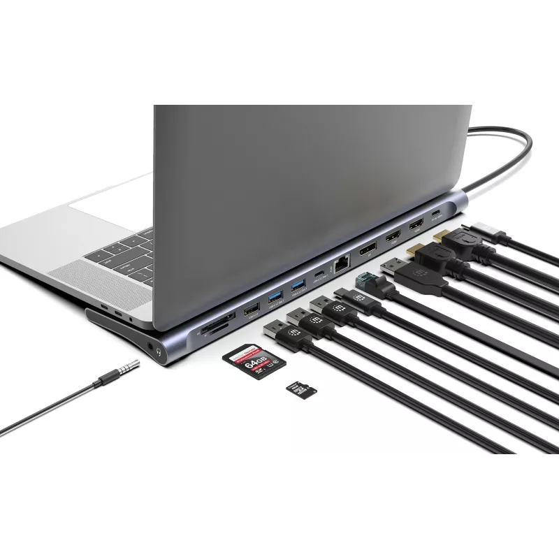 Dokų stotelė / USB-C centras Manhattan 10 prievadų 4K 60Hz Power Delivery