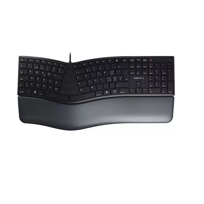 “CHERRY KC 4500 ERGO” klaviatūra, skirta biurui, USB, QWERTZ, šveicariška, juoda