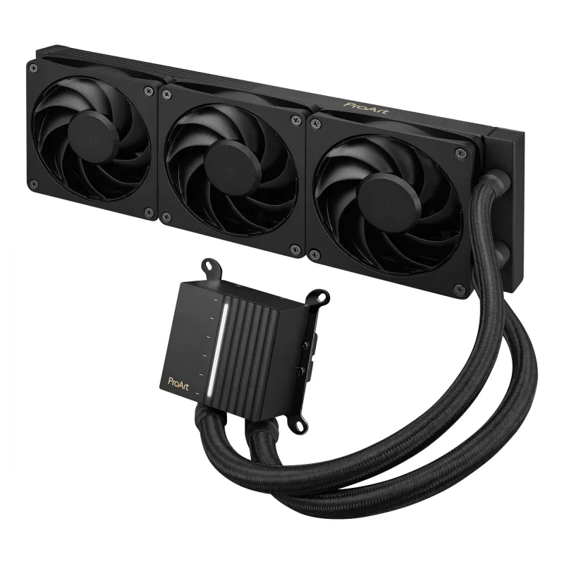 Skysčio aušinimo rinkinys ASUS ProArt LC 360 Black — 3x120 mm ventiliatoriai 800–2200 RPM, radiatorius 360 mm, varinė bazė, 40 cm vamzdeliai