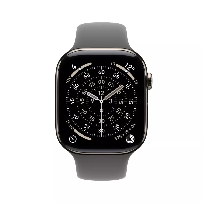 APPLE Watch Series 11 GPS + Cellular 42mm natūralus titano korpusas su pilkai smėlio spalvos sportiniu dirželiu S/M