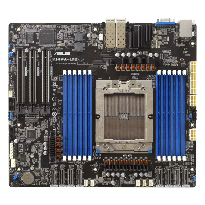 Serverinė motininė plokštė ASUS K14PA-U12/ASMB11 Socket SP5 SSI CEB, AMD EPYC 9004, 12× DDR5 lizdai, 3 TB, 25GbE, 3× PCIe Gen5 x16, 1× M.2